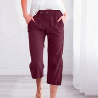 HVYesh ženska plus veličina pamučna posteljina Capris ljetni elastični struk labav fit comfy pantalone