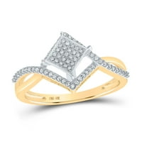 Ženska solidna 10KT Žuta zlatna okrugla Diamond Offset kvadratni prsten CTTW prsten veličine 7,5
