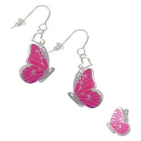 Silvertone Veliki prozirni vruće ružičaste leteće leptir srčane francuske naušnice