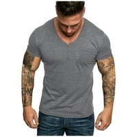 Muška majica s kratkim rukavima za muške V-izrez džep prugasti uzorak ležerna trendovska majica kratkih