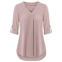 Ljetna bluza Žene na dugih rukava TOP Ležerne i slojevita majica iz vrata Bluze Dame Top Pink L
