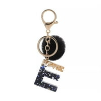 Crna smola Pismo A-Z Privjesak za ključeve Prsten za ključeve s pompom krznenom loptom za žene djevojke