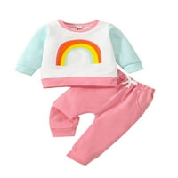 Meihuida Kid Girls Hlače odijelo dugih rukava Rainbow košulja dugih poteza jogger pantalone