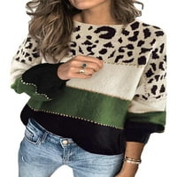 Zimska pletiva za žene u boji blok ležerne leopard patchwork dugih rukava plus veličine pletena pulover