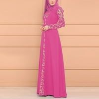Maxi haljine za ženska haljina s posadom dugih rukava kaftana arapskog Jilbab Abaya čipkasti spajanje