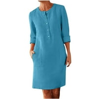 Tkinga moda Žene Ljetna casual košulja haljina s dugim rukavima okrugle vrat Midi radne haljine sa džepom
