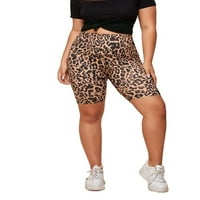 Ženski multiboolorni ležerni leopard tisak biciklističkih kratkih hlača plus veličina gamaše