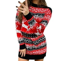 ChicCall ružni božićni džemper za žene Ležerne prilike s dugim rukavima Crct Božićni jeleni Ispiši liniju labavi pleteni džemperi oblači na klirensu