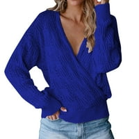 Ženski džemper pletene rebrasto pulover Dugih rukava Čvrsta boja šuplji iz vrata Slim Jumper Jesenska mekana odjeća