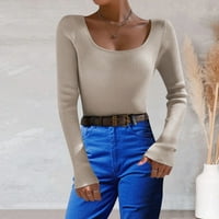 Riforla Žene Čvrsto boje u vratu Pleteni džemper dno dvostruki džemper vrhom za žene s puloverm džemper