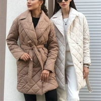 Cocopeuentne žene Vintage Topla puffer dolje kaput debela jakna u srednjem duljinu, trendy jesen zimski kaput sa pojasom