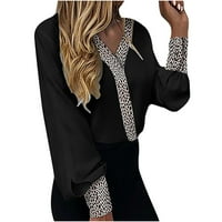 Cuhas Womens Modne bluze Košulje Široka V-izrez Seksi Leopard Print Dugi rukav plus veličina Dugih rukava