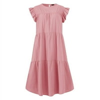 Ljetne haljine za žene Žene okrugli vrat Ležerne prilike kratkih rukava ruffle-trim haljine ružičasti