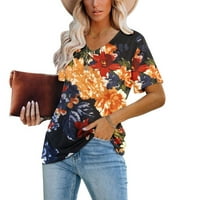 Ženski ljetni vrhovi Modni ženski ljetni V-izrezni klonični kratki rukav casual top bluza, crna, xxl