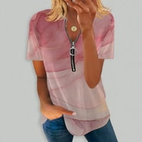 Kakina s polu košulje za žene plus veličine labavo udobne V-izrez Zip Ispis kratkih rukava Top bluza