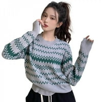 Ženska modna prugasta džemper labavi džemper sa retrovojnjem pulover dugim rukavima