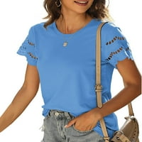 Košulja Žene čipke kratkih rukava Casual Okrugli vrat majica čistog boja ljeto za kupovinu izlazaka