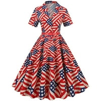 Maxi haljine za žene Vintage 1950-ih Retro kratkih rukava V izrez zastava zastava za ispis mamurnjačke