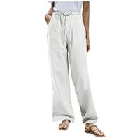 Žene ljetne hlače Capris hlače sa džepovima Solid boja ravne široke noge elastične visoke struke duge