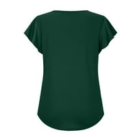 Ženske ruffles kratki rukav neregularni V-izrez tiskani vrhovi bluza T majica majica bluza Retro pulover