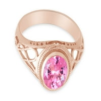 Simulirani ružičasti turmalni prsten na Celtic Lady u 14K ružin pozlaćeni nakit od srebra za dame, veličine