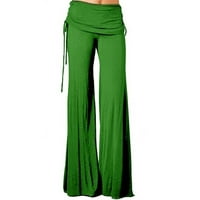 Ersazi pantuit za žene Ženska moda ravna remena struk široke noge Čvrsto labave ležerne hlače u caringu zelene palete za žene XL
