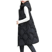 Ženski udobni kaput s srednjim dugim kaputima, čvrstim zatvaračem na dugih rukava dugih rukava, crna