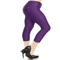 Ženski udobni rastezljivi tanki fit obrezirani džepovi gumb čvrste kapri hlače s-3xl