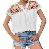 Žene Ležerne prilike cvjetne rubove kratkih rukava ljetne majice na vrhu labave boho bluze