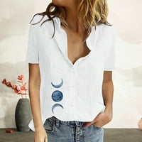 Lovskoo pamučne posteljine za žene Ljeto Sunce Moon Ispiši labavi bluze seksi regularna gumba se poklopac