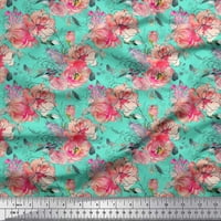 Soimoi Green Rayon tkanina Ranunculus & Roses cvjetna otisnuta zanatsko tkanina od dvorišta široko