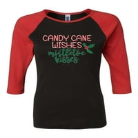 Holiday Candy Cane Wishes Mistletoe poljupci Ženski rukav Raglan-Red Black-XL