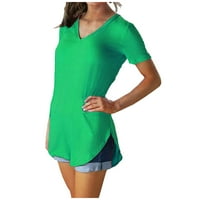 Ženska modna casual bluza plus veličina čvrsta majica V-izrez kratki rukav top zeleni xxxl