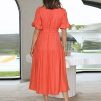 Ležerne haljine za žene Čvrsta sunčana haljina V-izrez Srednja dužina kratkih rukava crvena l