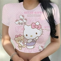 Ljetni kawaii rukav Tee Hello Kitty Štampanje T-Shrit Ženska mačja odjeća Cartoon Hello Kitty Ispiši