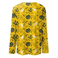 Bazyrey ženski labavi montirani tunicni vrhovi dugih rukava Trendy Hallowee Ispiši labave bluze okrugli vrat casual bluze žuti 4xl