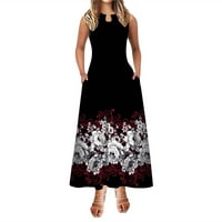 Luiyenes Women Line Haljina Maxi dugačak haljina bez rukava cvjetni ispis Spring Proljeće Summer Okrugli