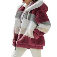 Žene FAU krzneni kaput Book blok dugih rukava sa dugim rukavima, pustina višebojna zimska jakna