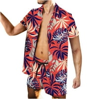 Pyju Hawaian Outfits za muškarce Ljeto Ležerne prilike Ležerne prilike Cvjetni ispis Kratki rukav Up