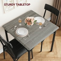 Set za blagovanje, kuhinjski stol i stolice za 2, metalni i drveni kvadratni trpezarijski stol sa tapeciranim stolicama, kuhinjskim stolom za mali prostor, apartman, siva