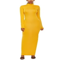 Glonme Solid Boja Maxi haljine za žene Casual Fall haljina Babycon Wrap haljina Orange XL