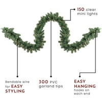 Northerlight 9 '18 Prelit Deluxe Windsor Green Pine božićni vijenac - bistra svjetla