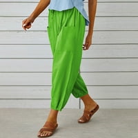 Modne žene Ljetne casual labavo pamučne i posteljine džepove čvrste pantalone duge pantalone
