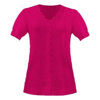 Ženski vrhovi Ljetna čipka V izrez Elegantna modna solidna boja kratki rukav udoban mekani majica, vruće