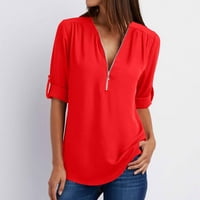 Žene V izrez Zip manferencije Flowy Business Coustery Calles Tunic Tops Košulje Bluza Dugih rukava Povratne košulje Crveno S, US, Veličina SAD-a: 4