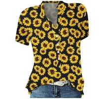 Ženske vrhove bluza Žene kratki rukovi Ležerne prilike Cvjetne komisije Henley ljeto žute s