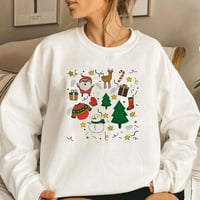 Ženski božićni duksevi slatka grafička štampa dugih rukava majica na rukavu narezine povremene prehrambene