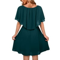 Ernkv Ženska dužina koljena šifonske haljine Čvrsta boja Okrugla vrata Elegantne casual vintage boho