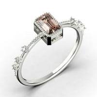 Art Deco 1. Carat smaragdni rez morgatit i dijamantni moissaniten zaručni prsten, tanak vjenčani prsten