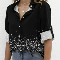 Pogodno dugme Down Bluze za žene Labavi V izrez Košulje Casual Roll up COLLARED vrhovi sa džepom kupaćim
